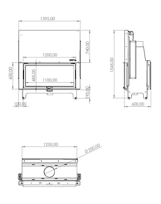 Çift Yönlü Şömine 120 × 60 — ölçü çizimi (BF-C-01-120X60)