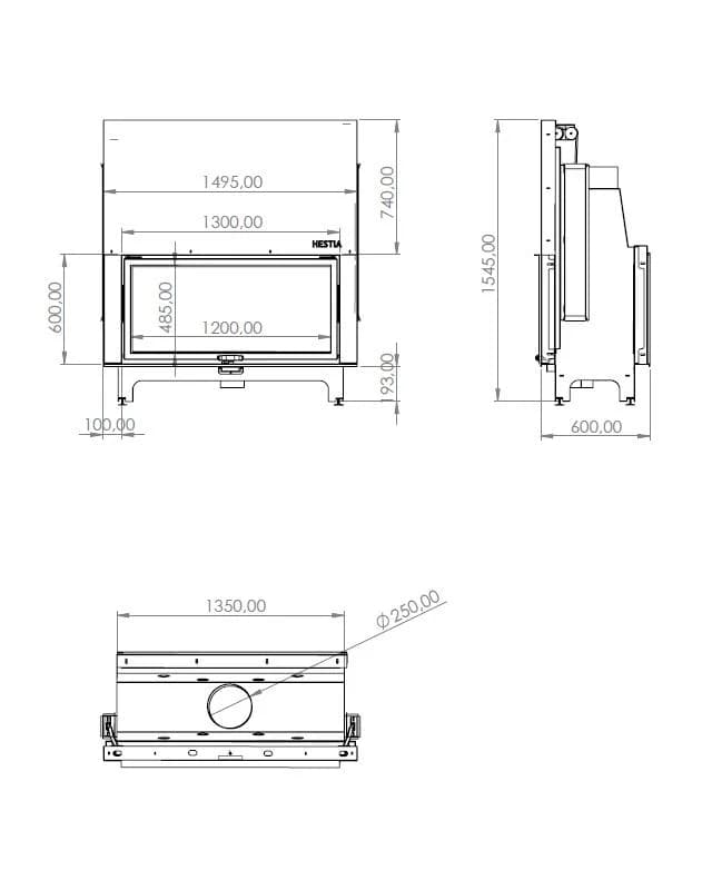 Çift Yönlü Şömine 130 × 60 — ölçü çizimi (BF-C-01-130X60)