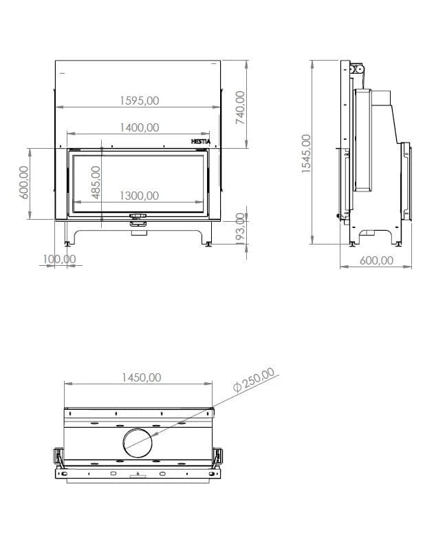 Çift Yönlü Şömine 140 × 60 — ölçü çizimi (BF-C-01-140X60)