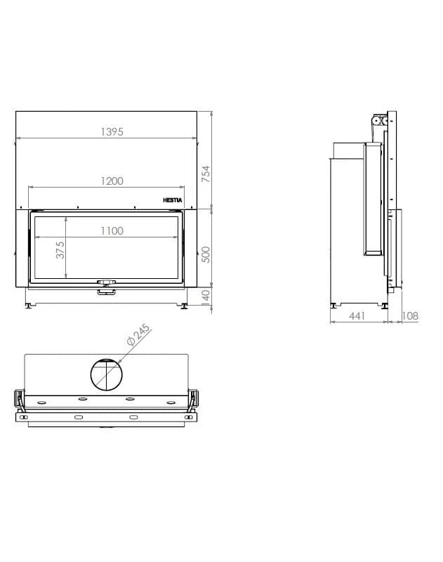 Düz Şömine 120 × 50 — ölçü çizimi (BF-D-01-120X50)