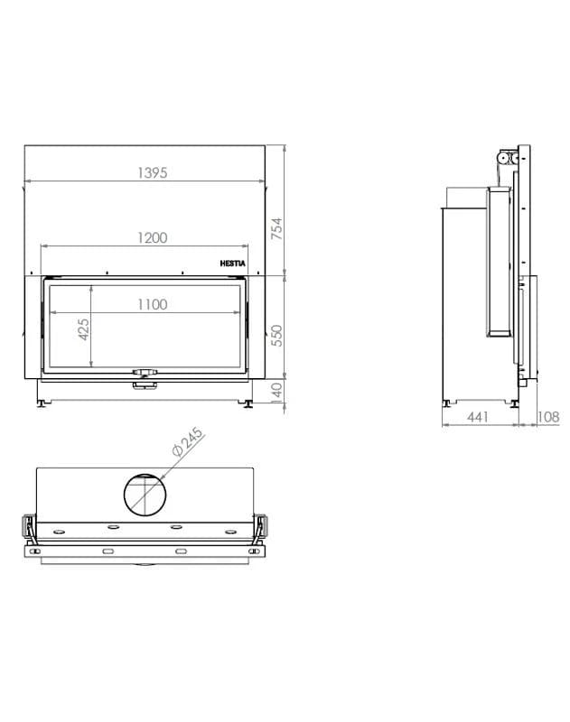 Düz Şömine 120 × 55 — ölçü çizimi (BF-D-01-120X55)