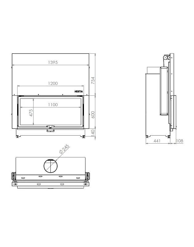 Düz Şömine 120 × 60 — ölçü çizimi (BF-D-01-120X60)