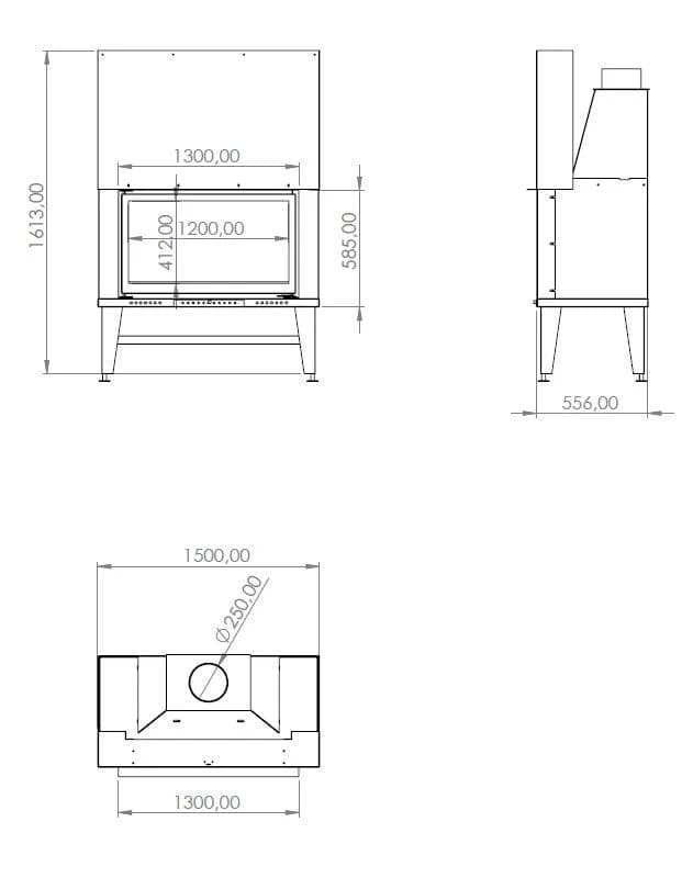 Düz Şömine 130 × 55 — ölçü çizimi (BF-D-02-130X55)