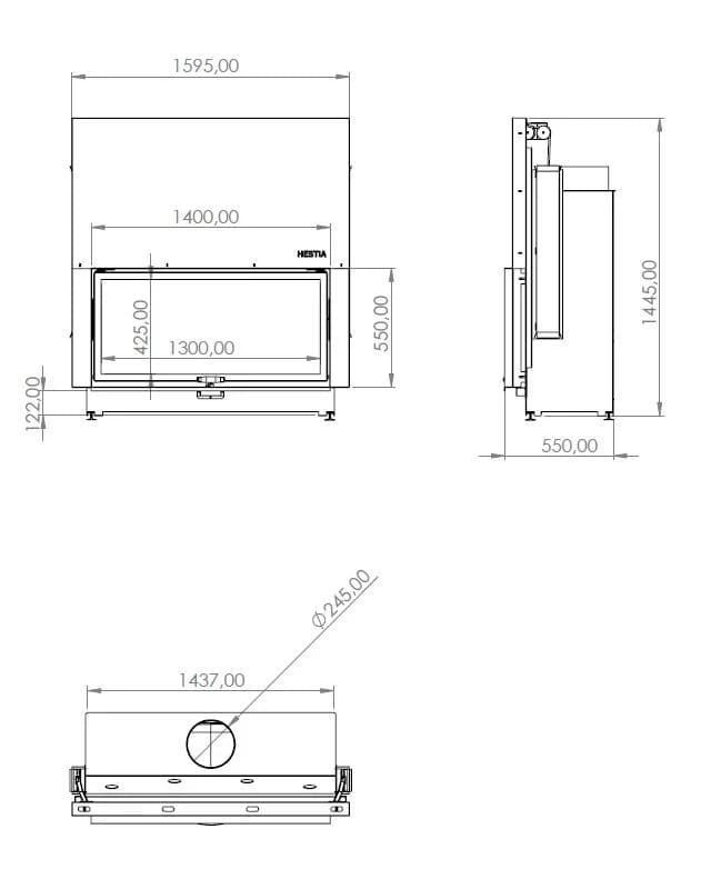 Düz Şömine 140 × 55 — ölçü çizimi (BF-D-01-140X55)