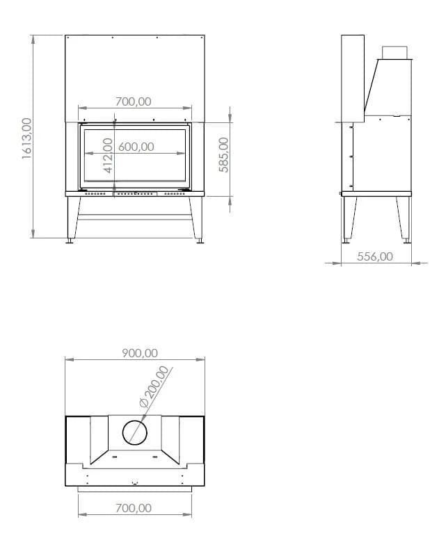 Düz Şömine 70 × 55 — ölçü çizimi (BF-D-02-70X55)