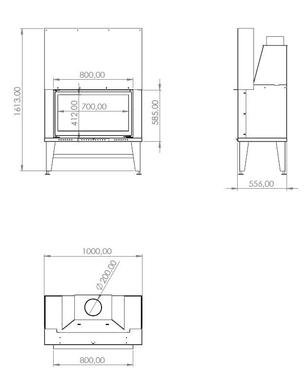 Düz Şömine 80 × 55 — ölçü çizimi (BF-D-02-80X55)