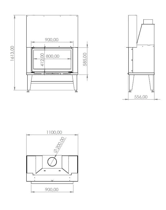 Düz Şömine 90 × 55 — ölçü çizimi (BF-D-02-90X55)
