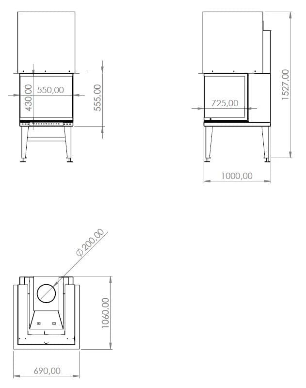 Epi Şömine 55 × 100 — ölçü çizimi (BF-E-02-55X100)