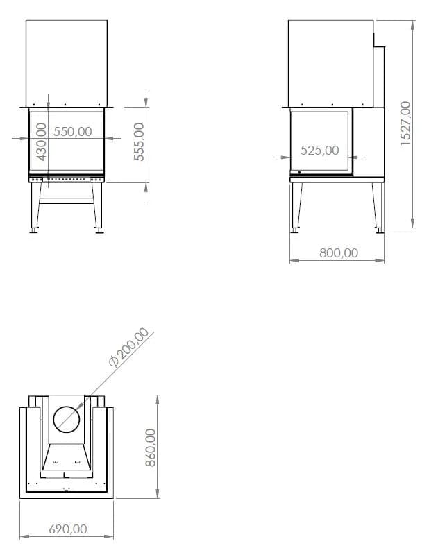Epi Şömine 55 × 80 — ölçü çizimi (BF-E-02-55X80)