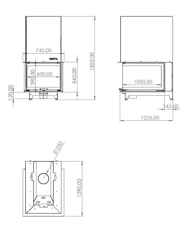 Epi Şömine 60 × 100 — ölçü çizimi (BF-E-01-60X100)