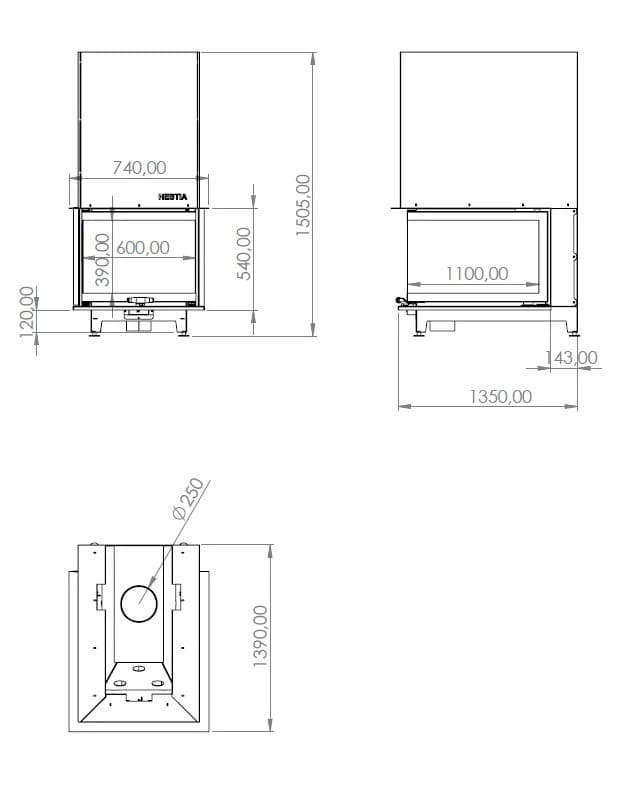 Epi Şömine 60 × 110 — ölçü çizimi (BF-E-01-60X110)