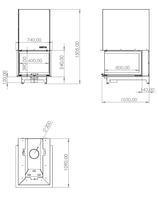 Epi Şömine 60 × 80 — ölçü çizimi (BF-E-01-60X80)