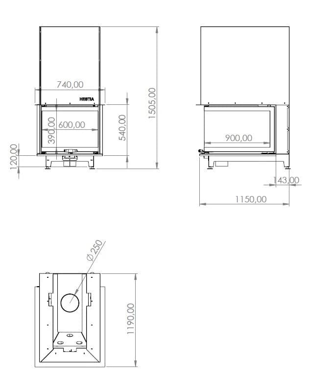 Epi Şömine 60 × 90 — ölçü çizimi (BF-E-01-60X90)