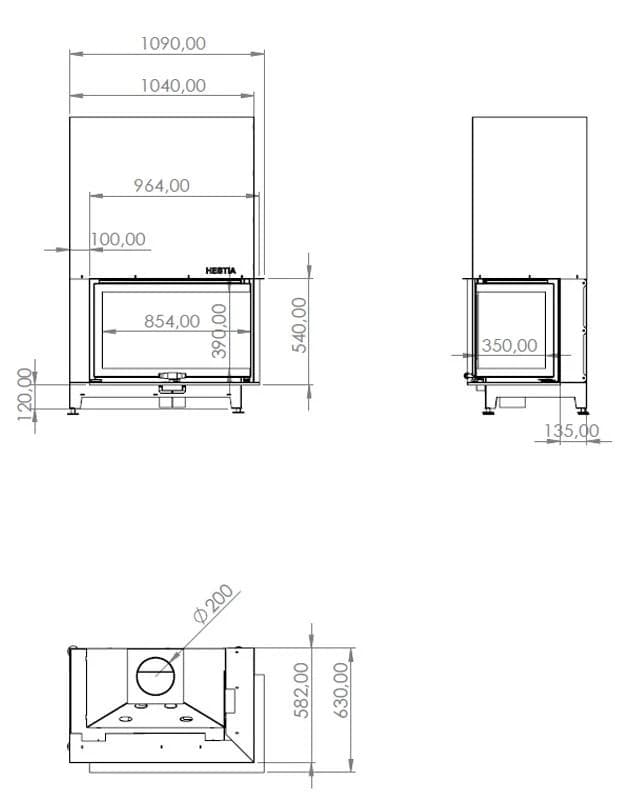 L Tipi Şömine 100'lük — ölçü çizimi (BF-L-01-100)