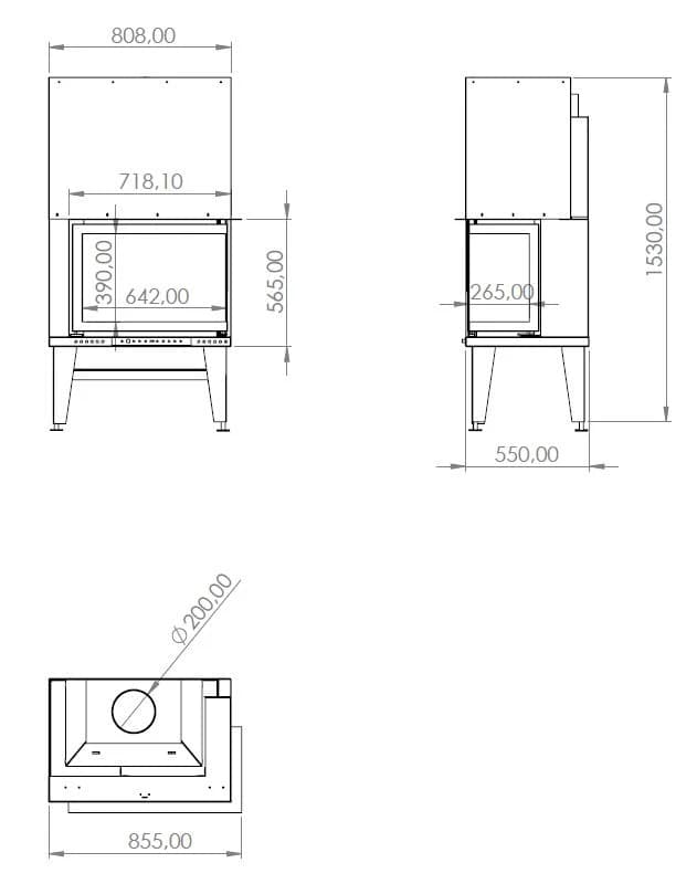 L Tipi Şömine 80'lik — ölçü çizimi (BF-L-02-80)