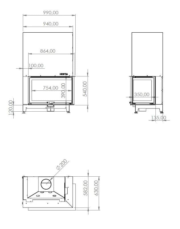 L Tipi Şömine 90'lık — ölçü çizimi (BF-L-01-90)