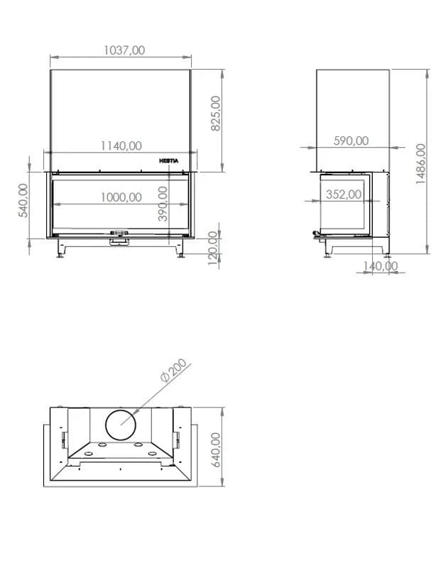 U Tipi Şömine 100'lük — ölçü çizimi (BF-U-01-100)