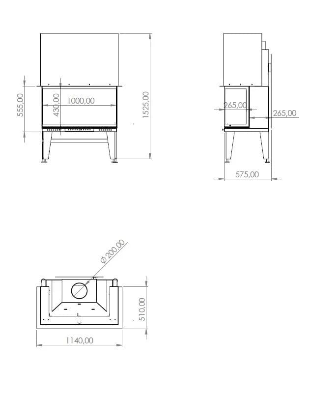 U Tipi Şömine 100'lük — ölçü çizimi (BF-U-02-100)