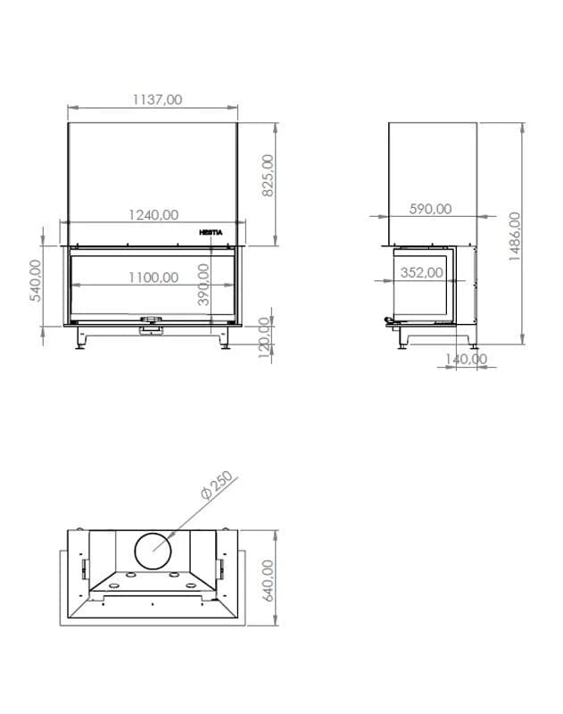 U Tipi Şömine 110'luk — ölçü çizimi (BF-U-01-110)