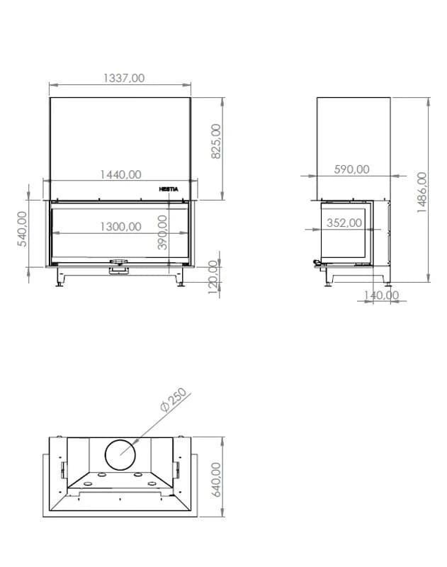 U Tipi Şömine 130'luk — ölçü çizimi (BF-U-01-130)