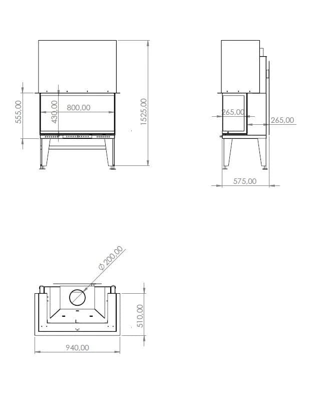 U Tipi Şömine 80'lik — ölçü çizimi (BF-U-02-80)